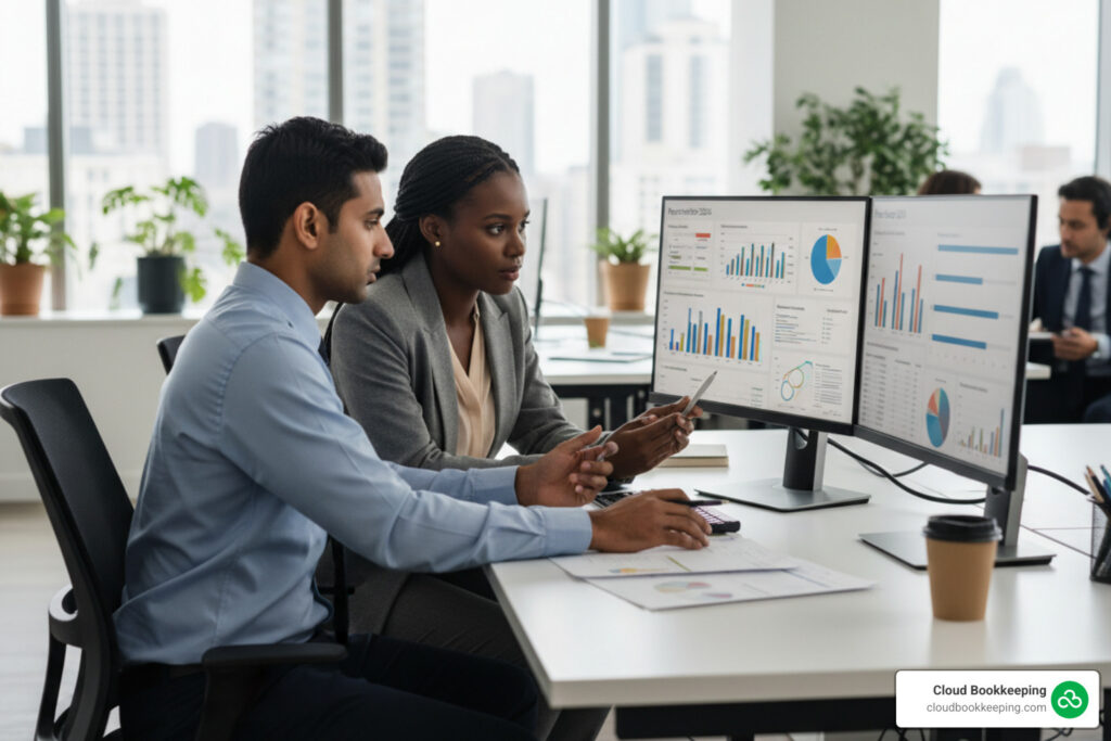 bookkeeper and accountant reviewing financial dashboards together - what is the difference between a bookkeeper and an